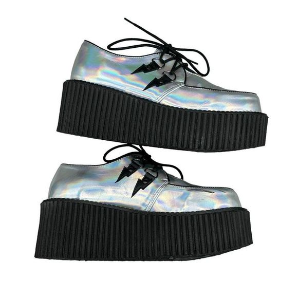 DEMONIA | Silver holographic lightning bolt platform creeper women’s shoes - Picture 8 of 14